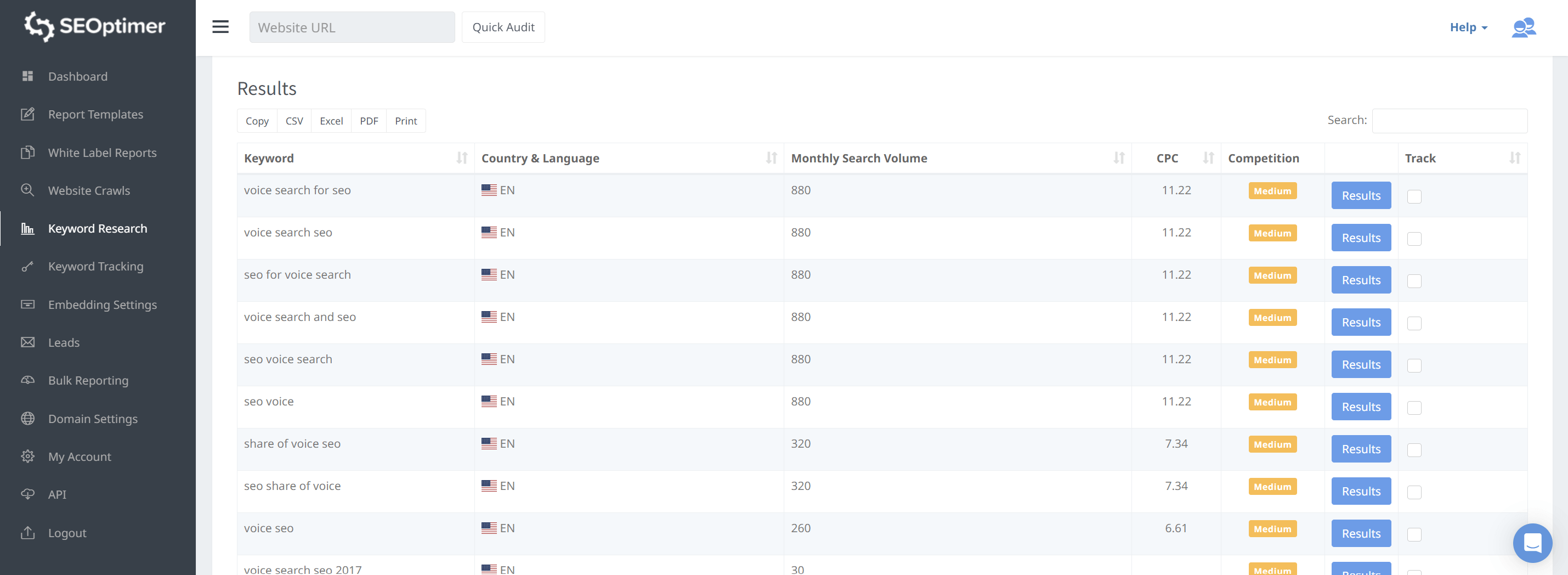 seoptimer keyword research tool